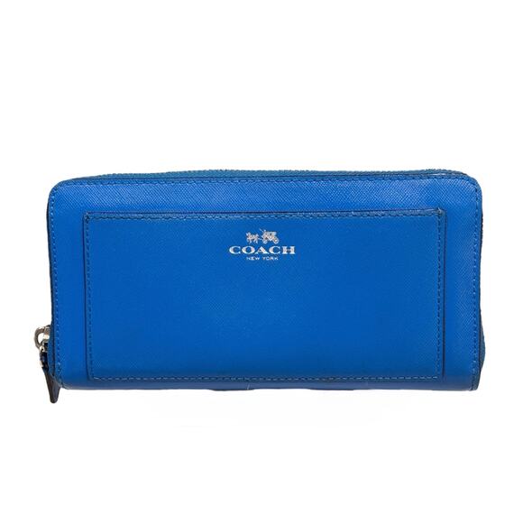 Coach Blue Crossgrain Leather Accordion Zip Around Wallet - Picture 1 of 9
